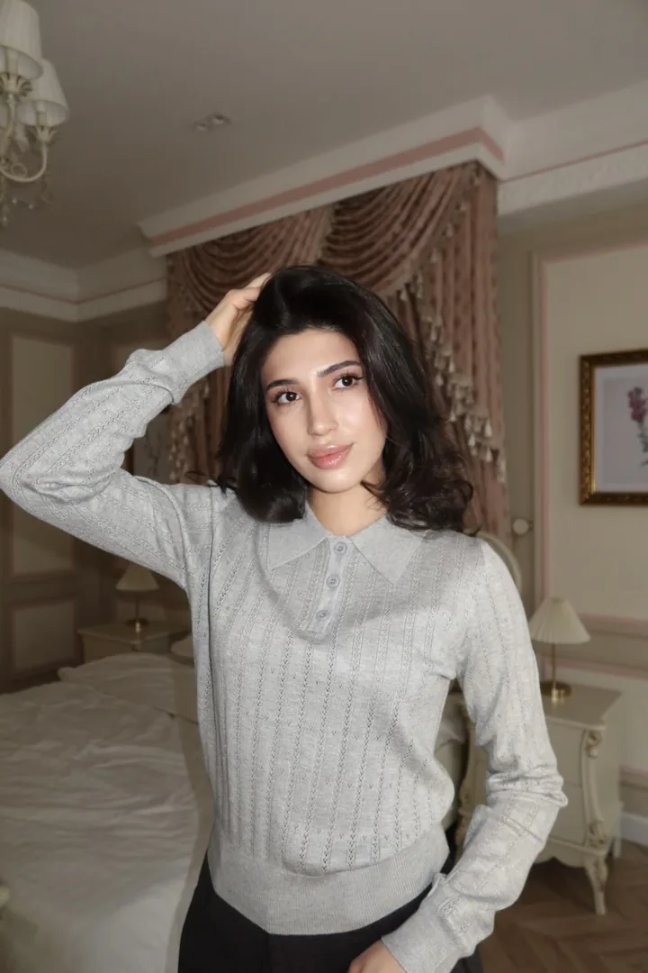 Финка из кружев с длинным рукавом — серый
